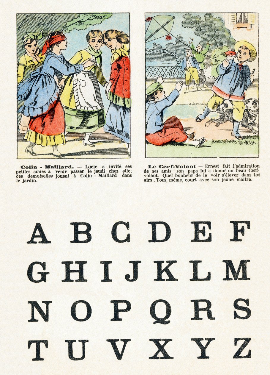 Pagina 1 - Kinderspelen: blindemannetje, de vlieger - Alfabet - Kindervermaak - Beeldmateriaal van Epinal, populaire serie, circa 1890 door Unbekannt