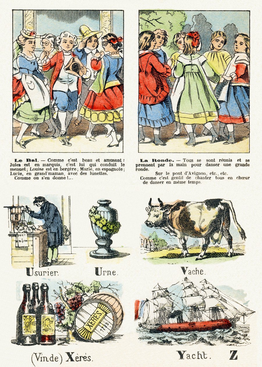 Pagina 8 - het kostuumbal, de ronde - Kindervermaak Alfabet c.1890 door Unbekannt