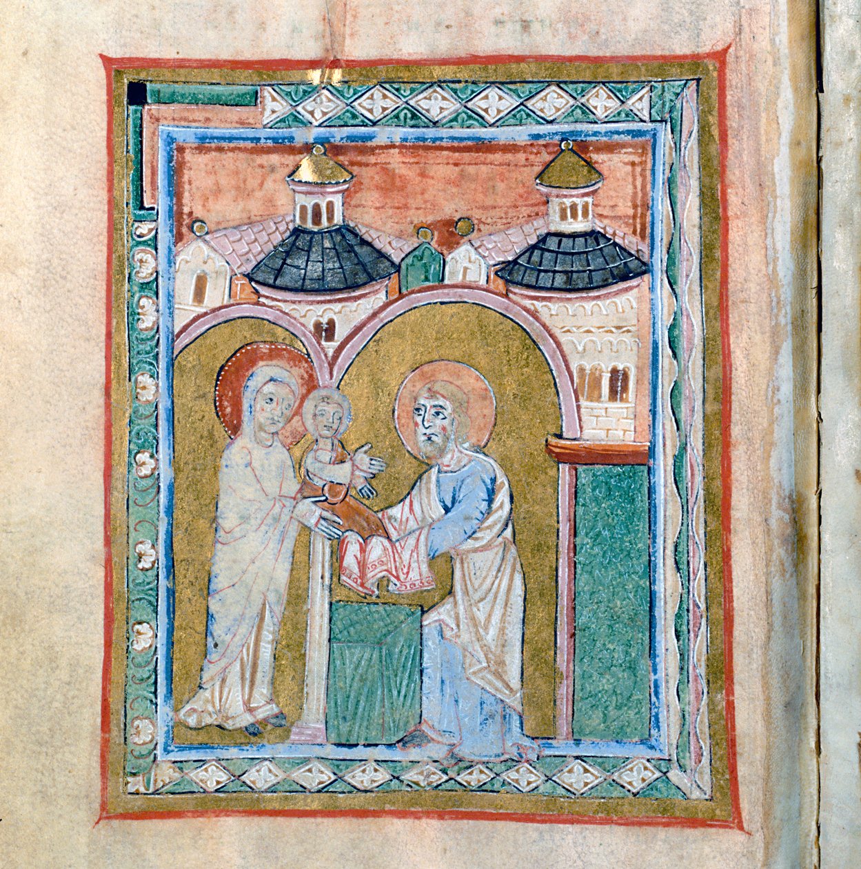 Pagina van een codex met de Presentatie in de Tempel, Schatkamer van de Kathedraal van Vercelli door Unbekannt
