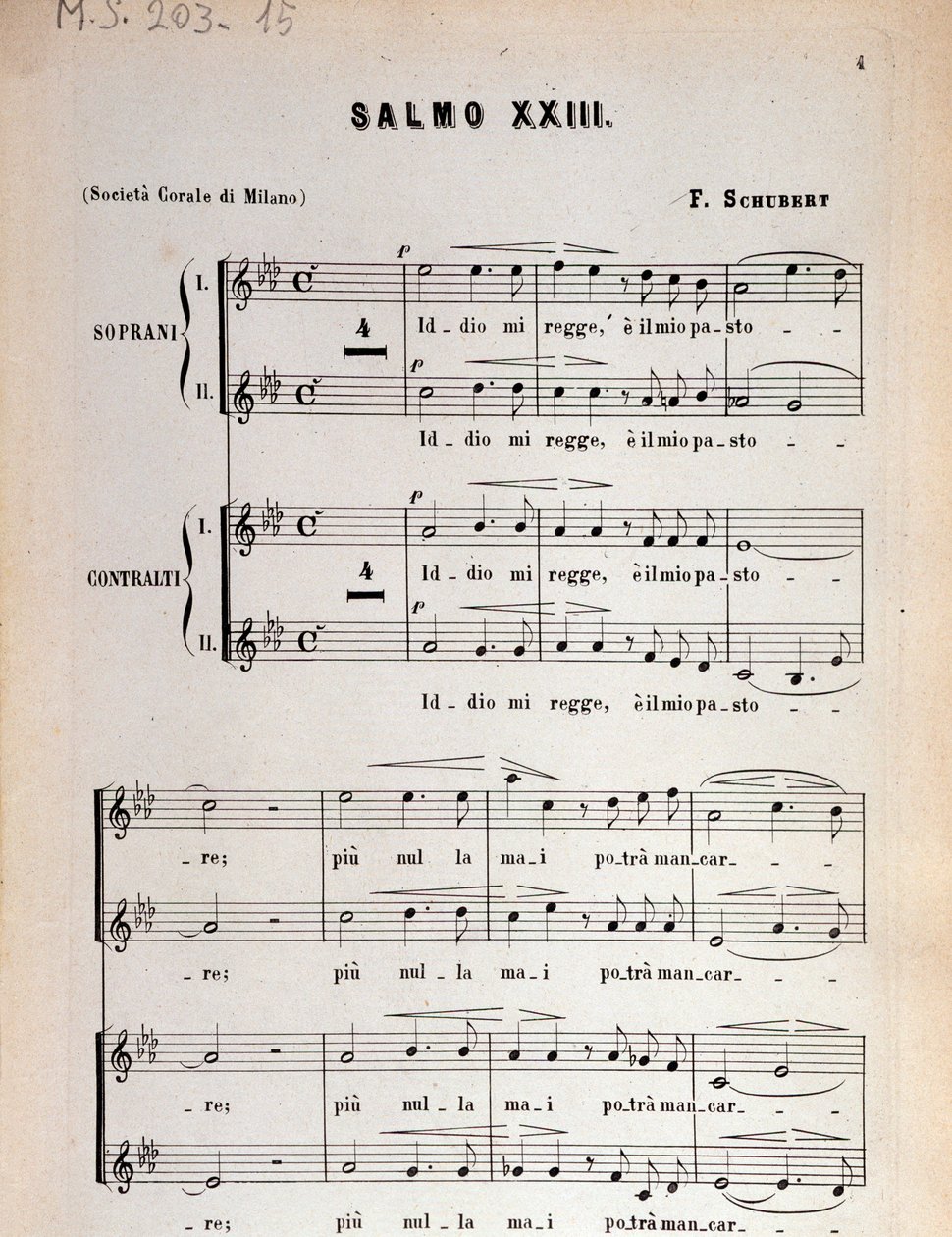 Pagina van muziekpartituur van Psalm 23, op 132, D 706 door Franz Schubert door Unbekannter Künstler