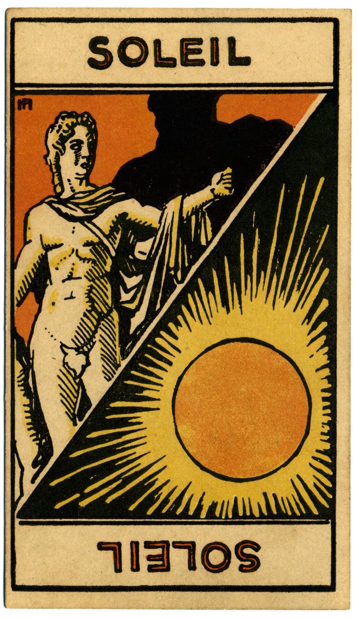Paranormaal. Astrologie. De Zon (ster). Astrologische kaart uit: Le Tarot Astrologique, door Georges Muchery, Frankrijk door Unbekannter Künstler