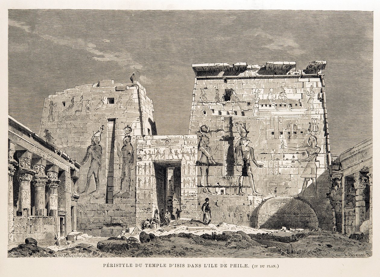 Peristilium van de Tempel van Isis op het eiland Philae, Egypte - Illustratie uit de Atlas van Egypte door Unbekannt