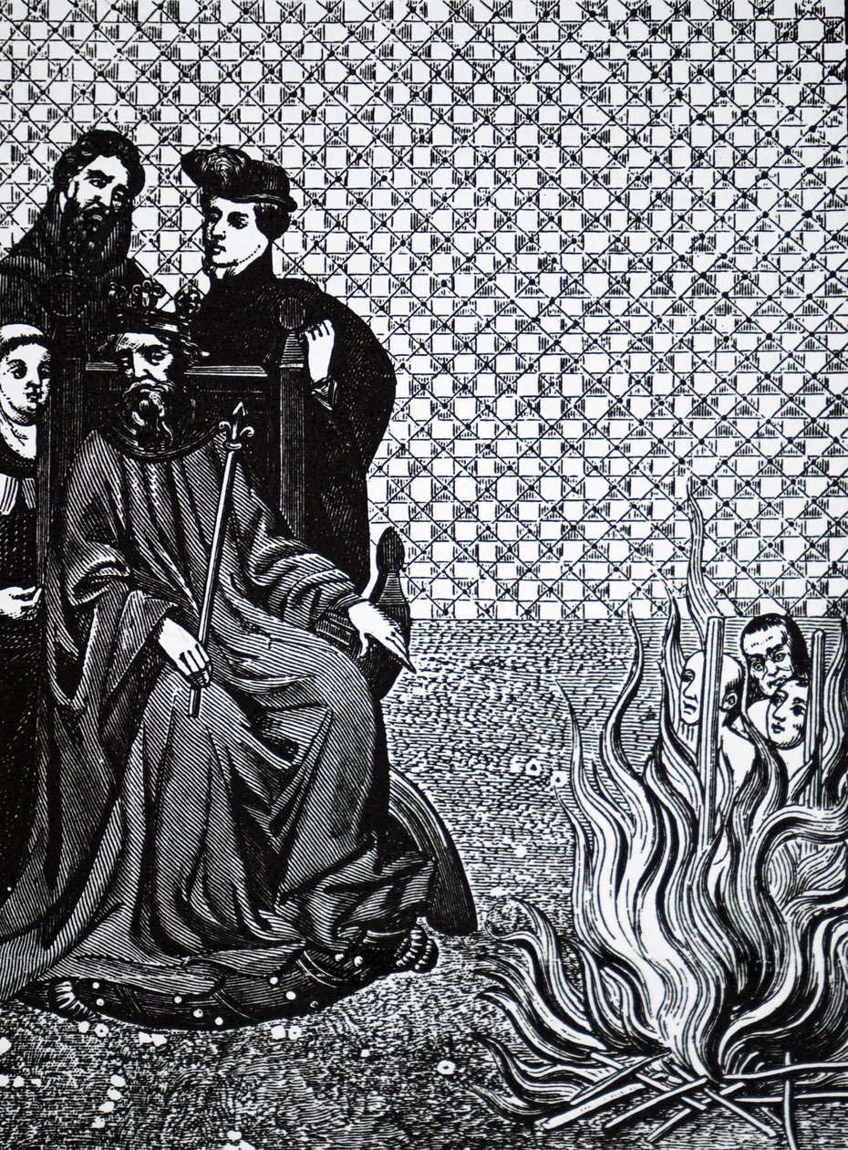 Filips II van Frankrijk veroordeelt discipelen van de Franse theoloog Amaury door Unbekannt