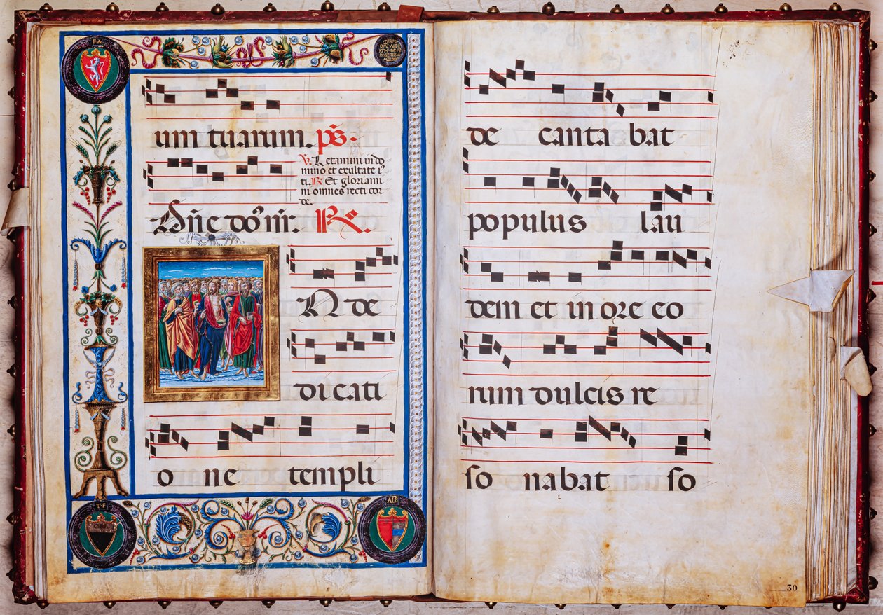 Piccolomini Bibliotheek: koorboek, cod. 26.R, ff. 29v-30r met 