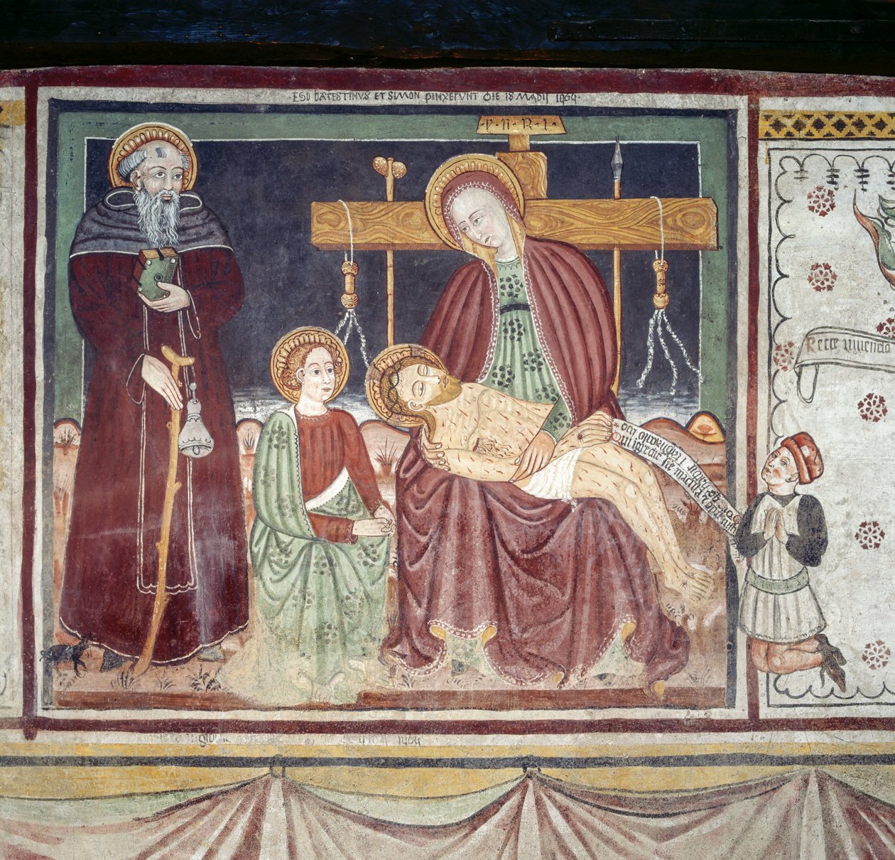 Pieta met St. Antonius Abt, fresco, Homo Salvadego museum, Sacco, Cosio Valtellino, Lombardije, Italië door Benjamin Baud