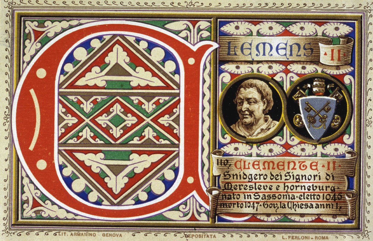 Paus Clemens II (1046-1047). Chromolithografie van 1903 door Unbekannter Künstler