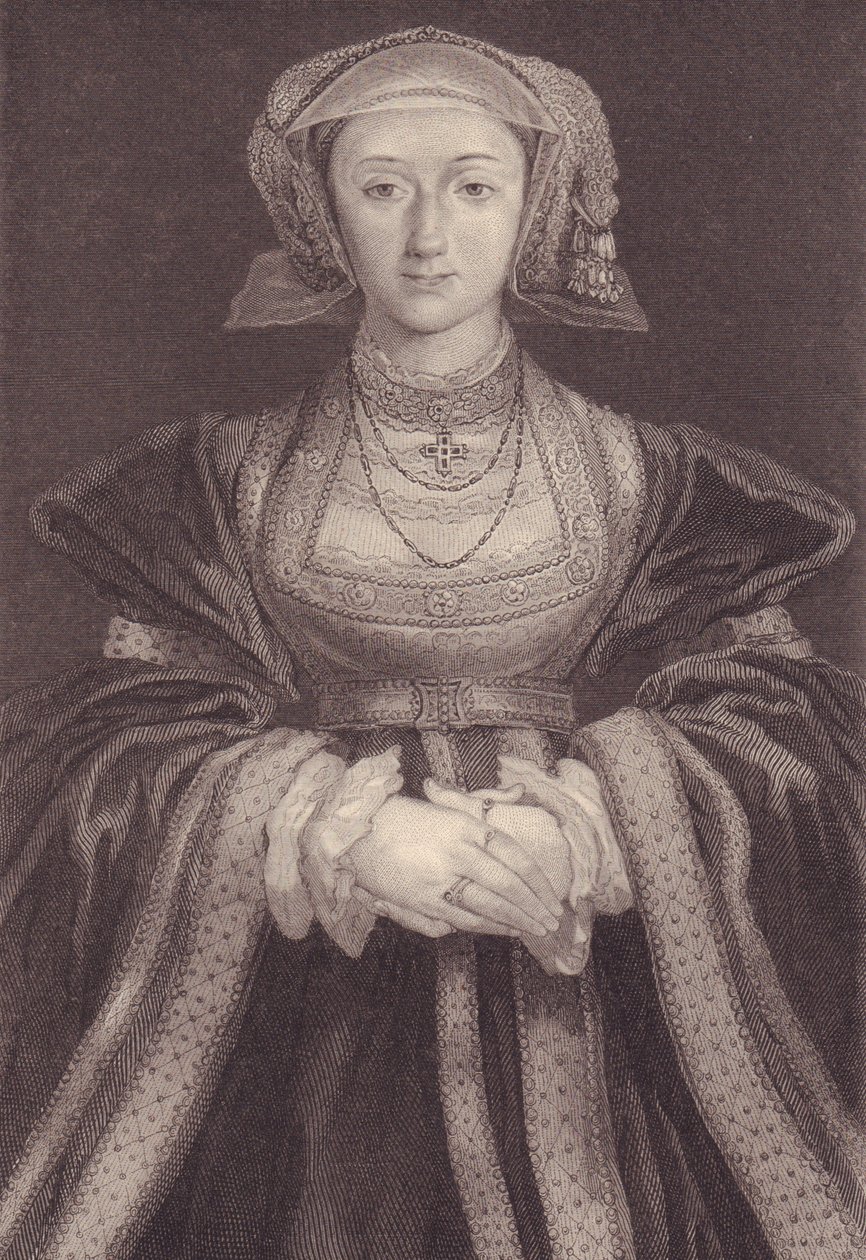 Portret van Anna van Kleef, koningin van Engeland, gravure door William M. Timlin