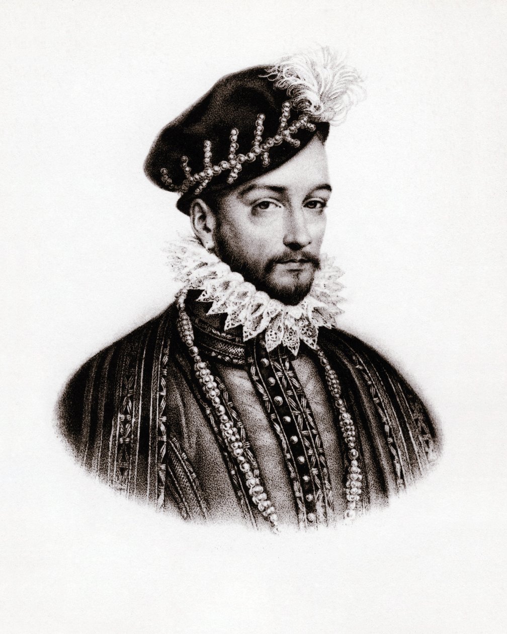 Portret van Karel IX (1560-1574) koning van Frankrijk, gravure door Unbekannter Künstler
