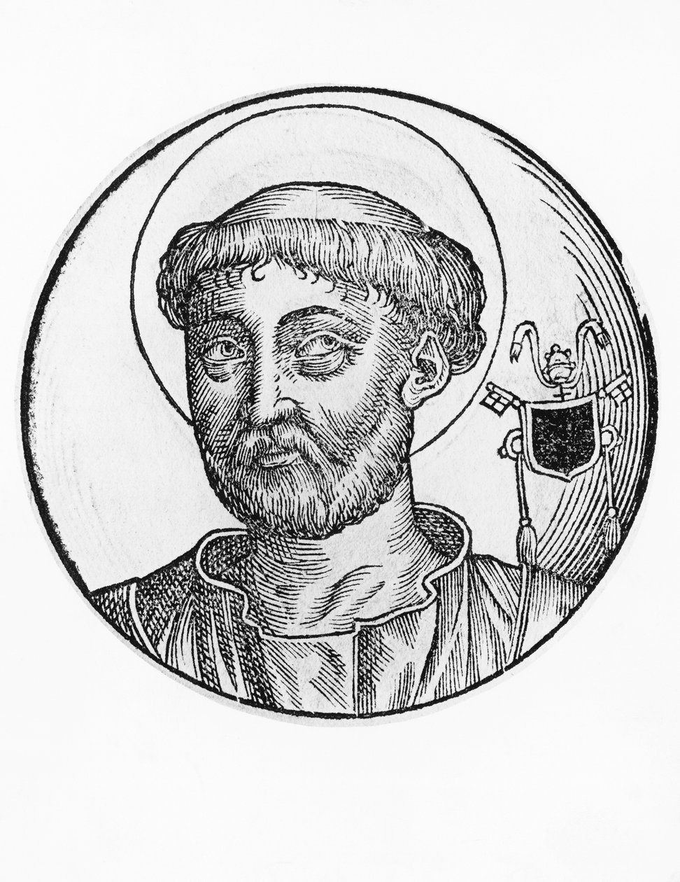 Portret van Sint Lucius I (overleden 254), 22e paus van de Katholieke Kerk vanaf 253, gravure door William M. Timlin