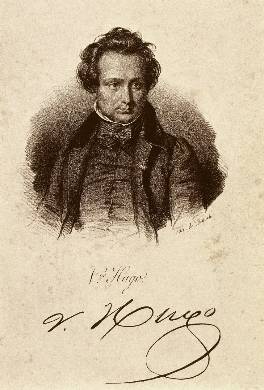 Portret van Victor Hugo (lithografie) door Unbekannter Künstler