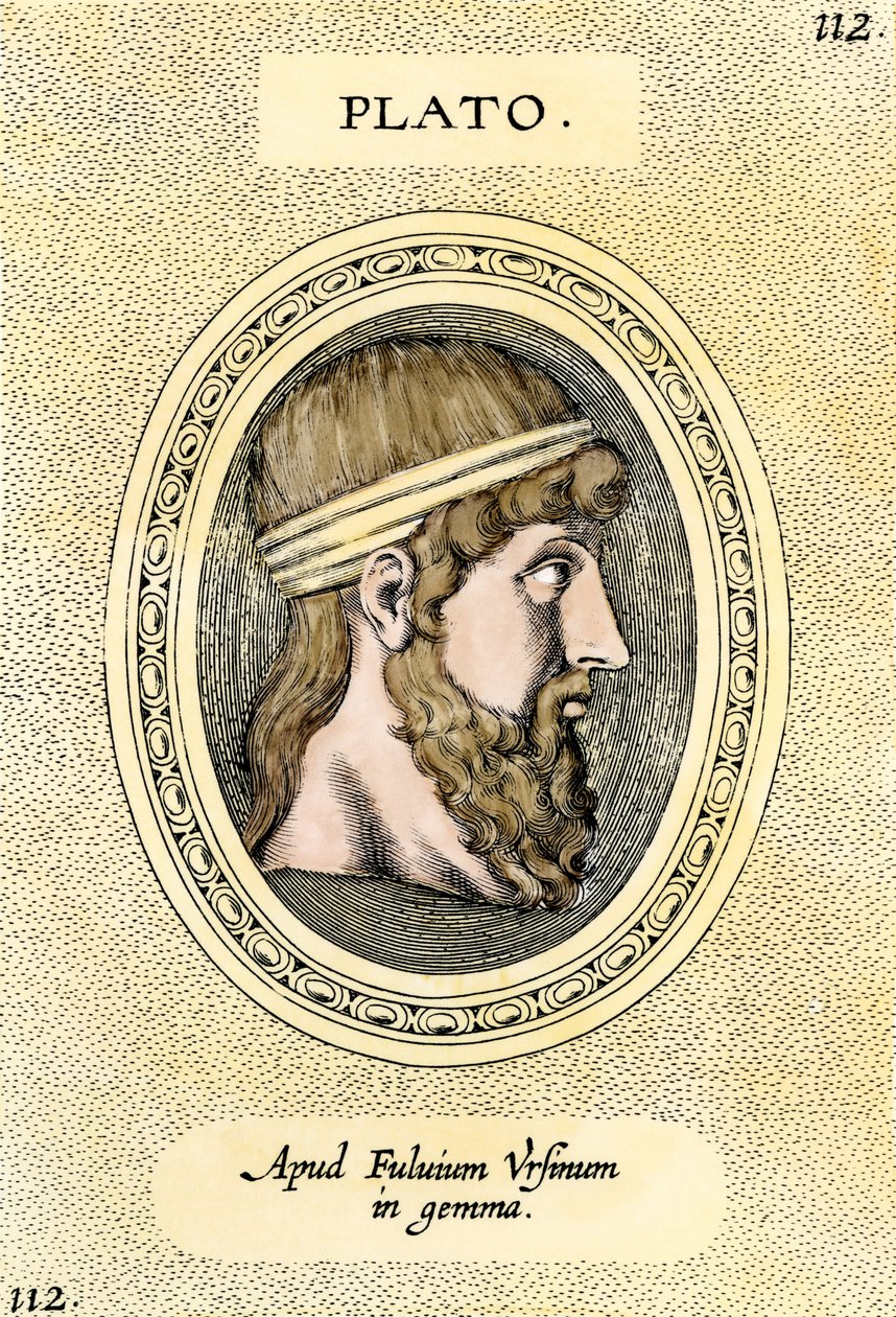 Portret van de Griekse filosoof Plato (428-348 v.Chr.) Gravure. door Unbekannter Künstler