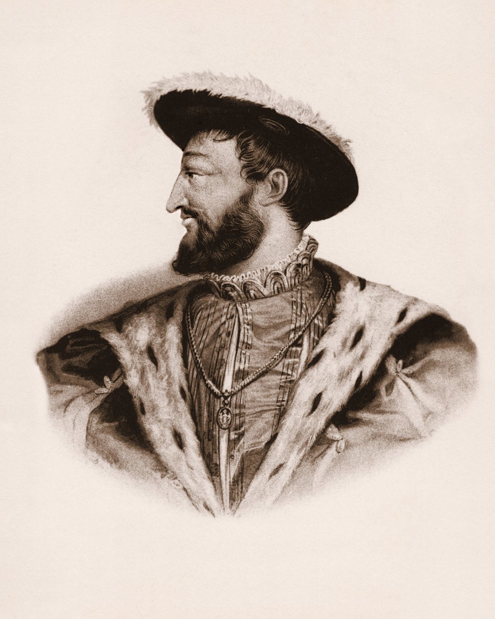 Portret van de koning van Frankrijk François I (1494-1547) Gravure uit de 19e eeuw door Unbekannter Künstler