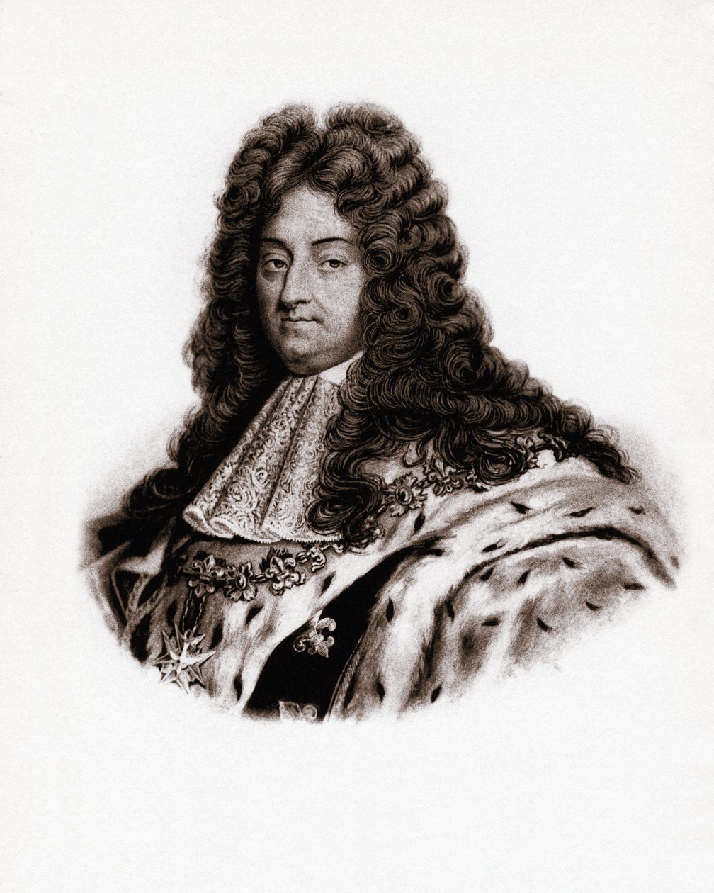 Portret van de koning van Frankrijk Lodewijk XIV. Gravure uit de 19e eeuw door Unbekannter Künstler