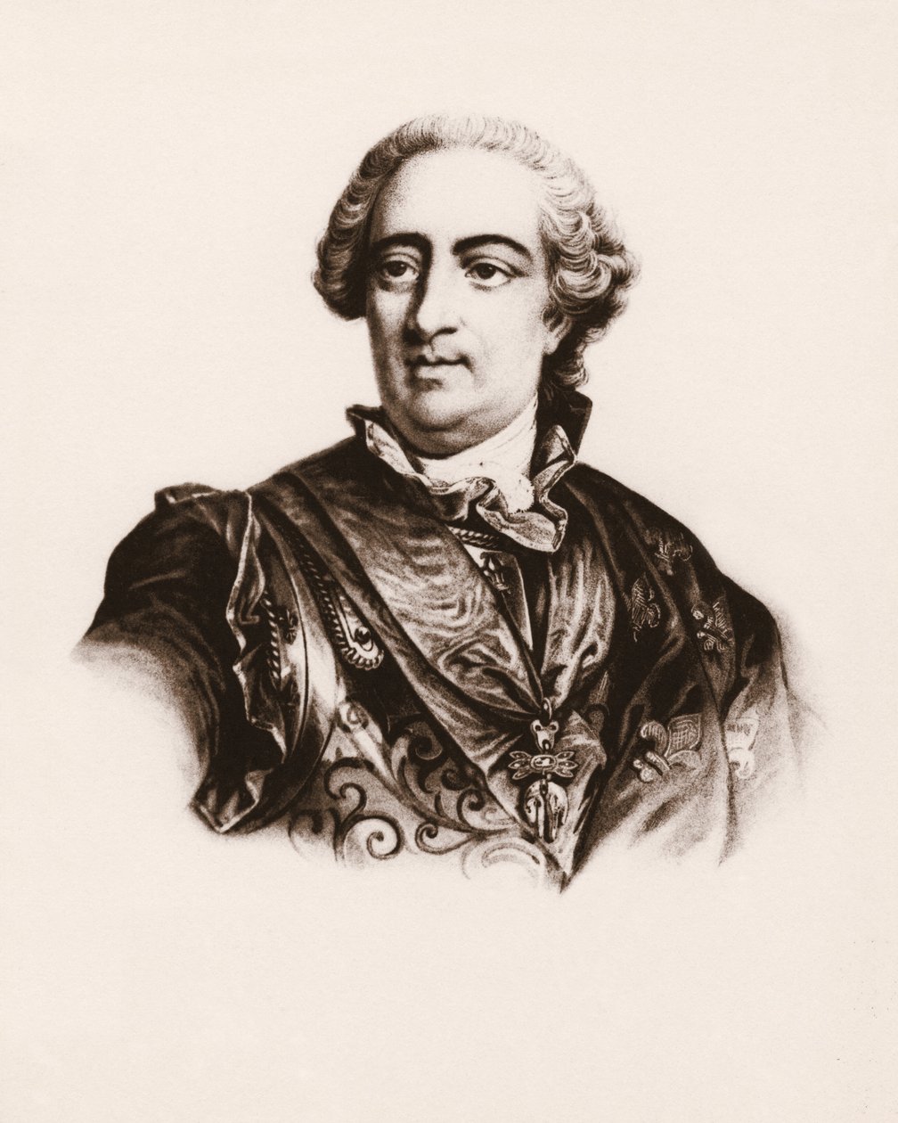 Portret van de Koning van Frankrijk Lodewijk XV (1710-1774) Gravure uit de 19e eeuw door Unbekannter Künstler
