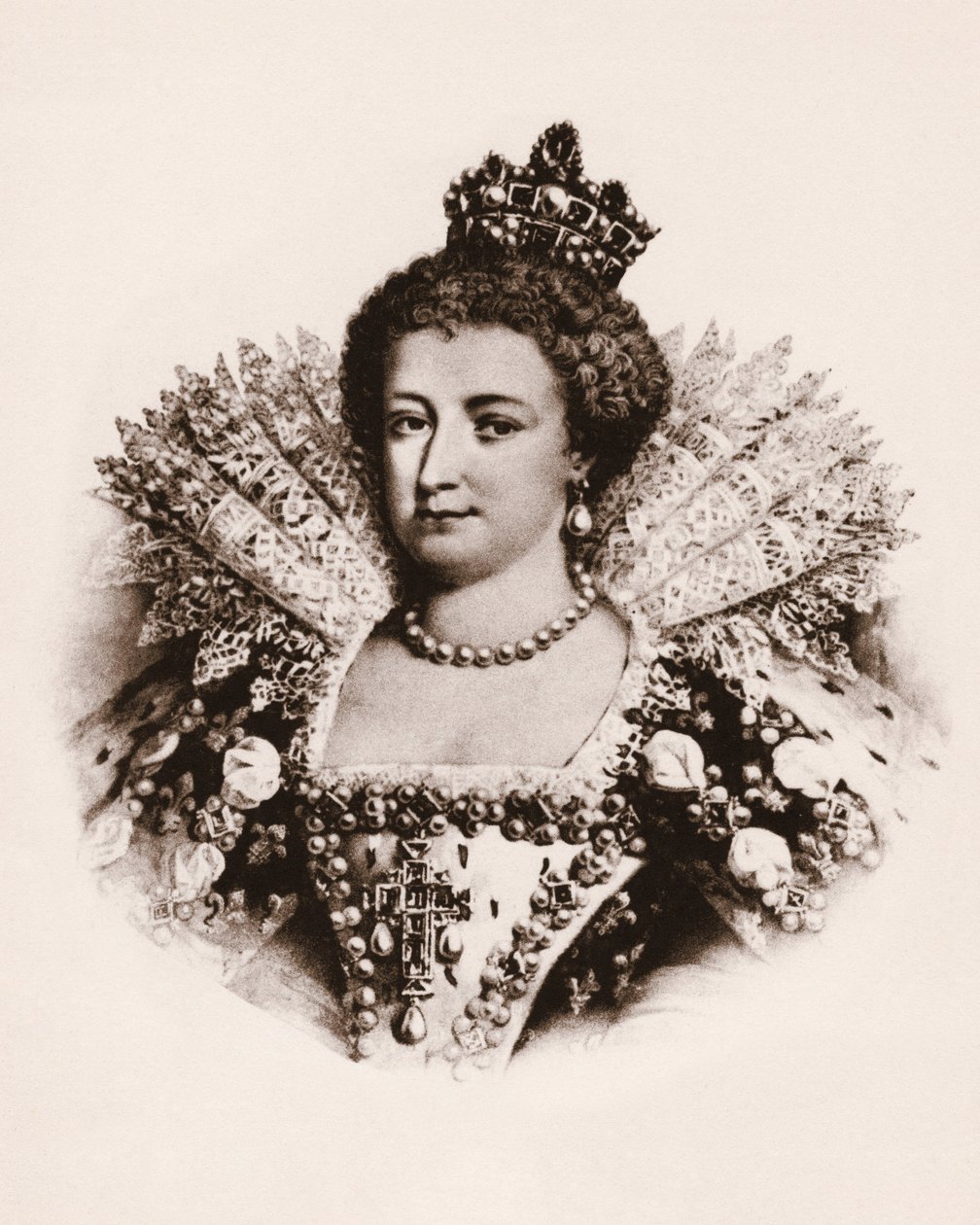 Portret van de koningin van Frankrijk Marie de Medicis (1576-1642) Gravure uit de 19e eeuw door Unbekannter Künstler