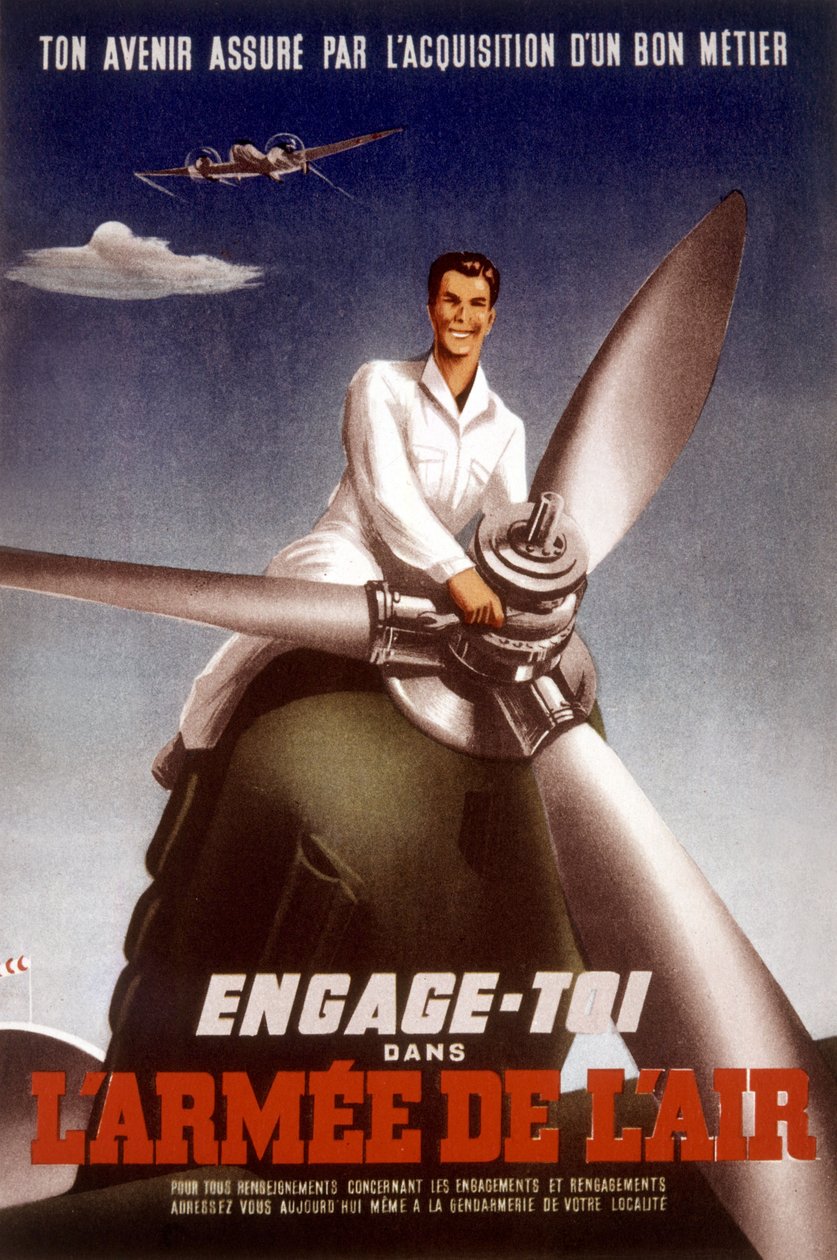 Poster voor de Franse luchtmacht om jongeren aan te moedigen zich bij het leger aan te sluiten, ca. 1960 door Unbekannt