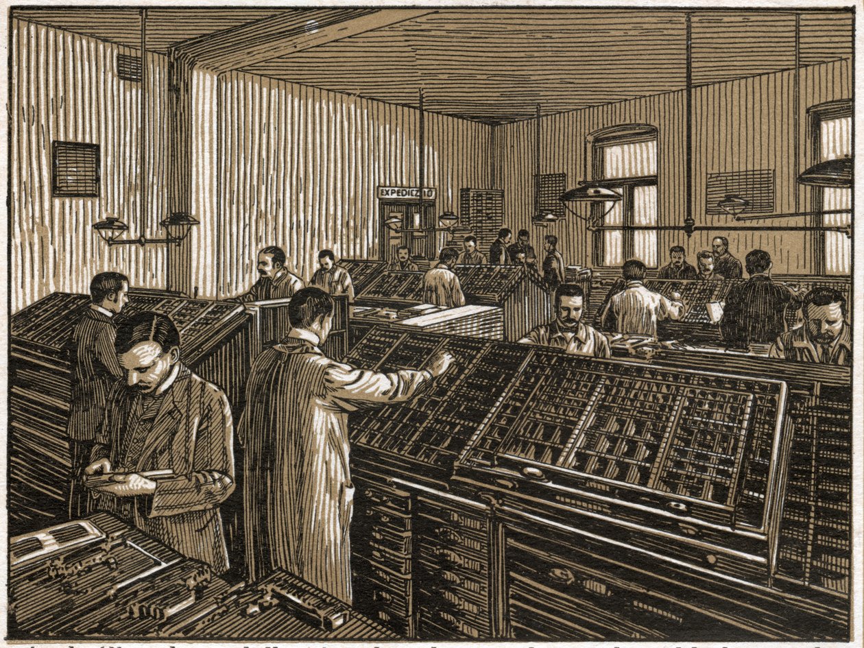 Drukkerij in Boedapest (gravure, ca. 1910) door Unbekannter Künstler