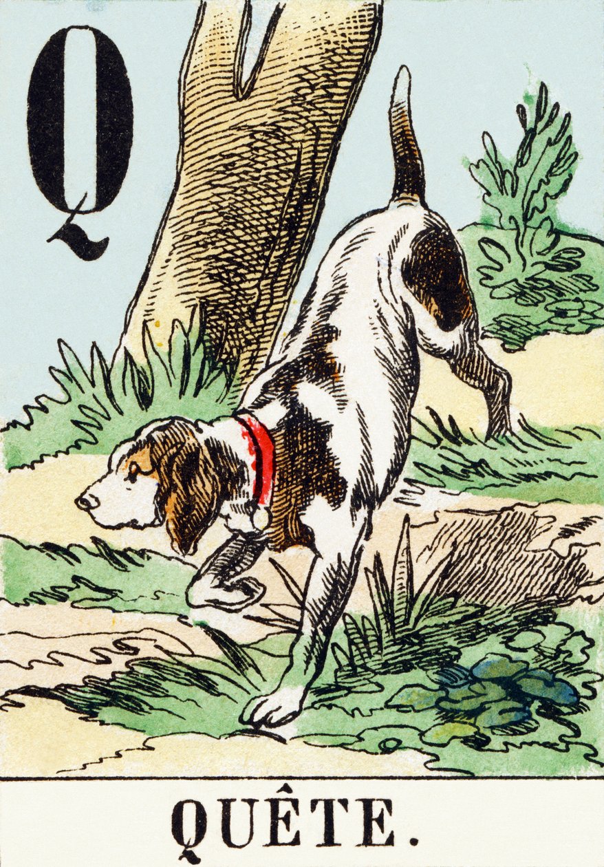 Q: Quete - Het Jachtalfabet, ca. 1890 (gravure) door Unbekannt