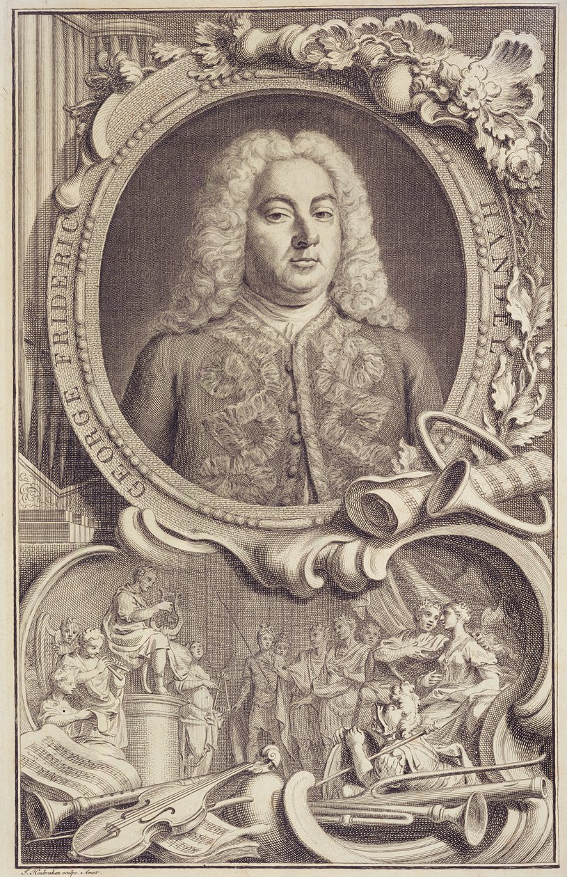 George Frederick Handel (1685-1759), frontispice voor "Israel in Egypt", gegraveerd door Jacobus Houbraken (1698-1780) door Unbekannter Künstler