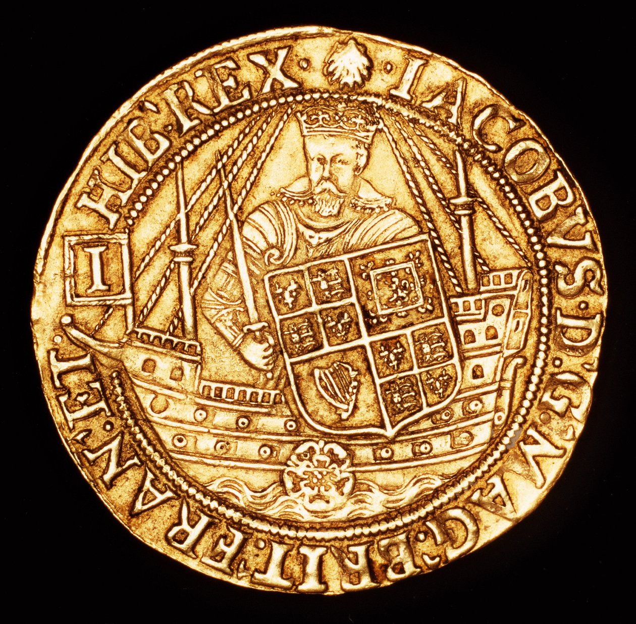 Zeldzame munt, Engeland gouden Spur Ryal, Koning James I op schip met schild door Unbekannter Künstler