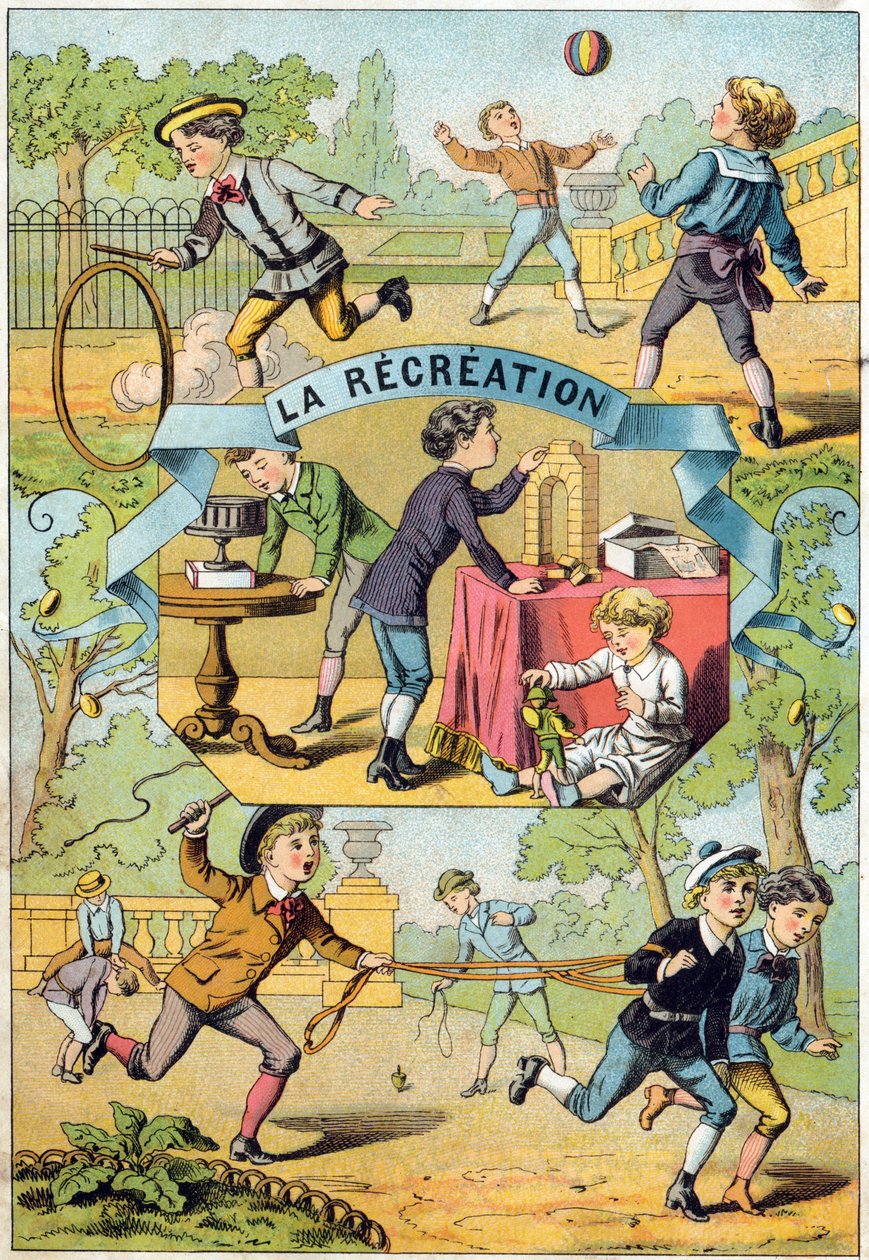 Recreatie op het schoolplein (uit Alphabet des petits ecoliers) door Unbekannt