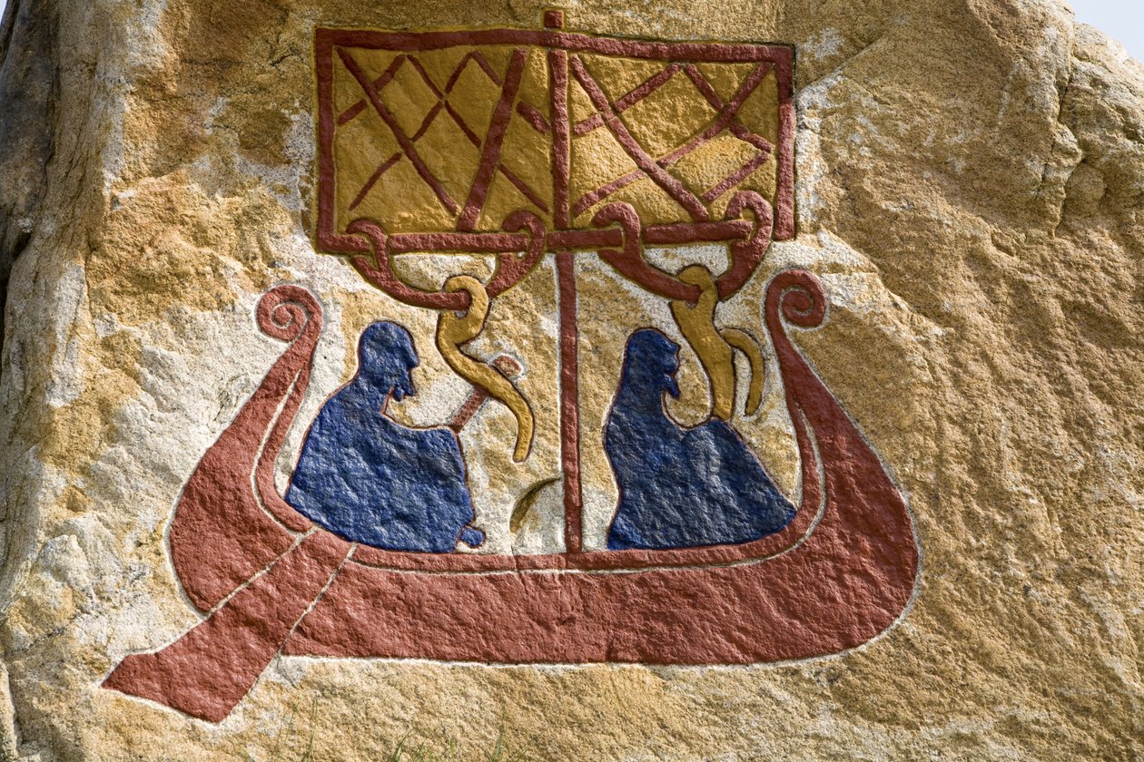 Registratie en weergave van een drakkar (Vikingschip) Viking Rune. Viking Museum, Bork aan Ringkøbing Fjord, Denemarken door Unbekannter Künstler