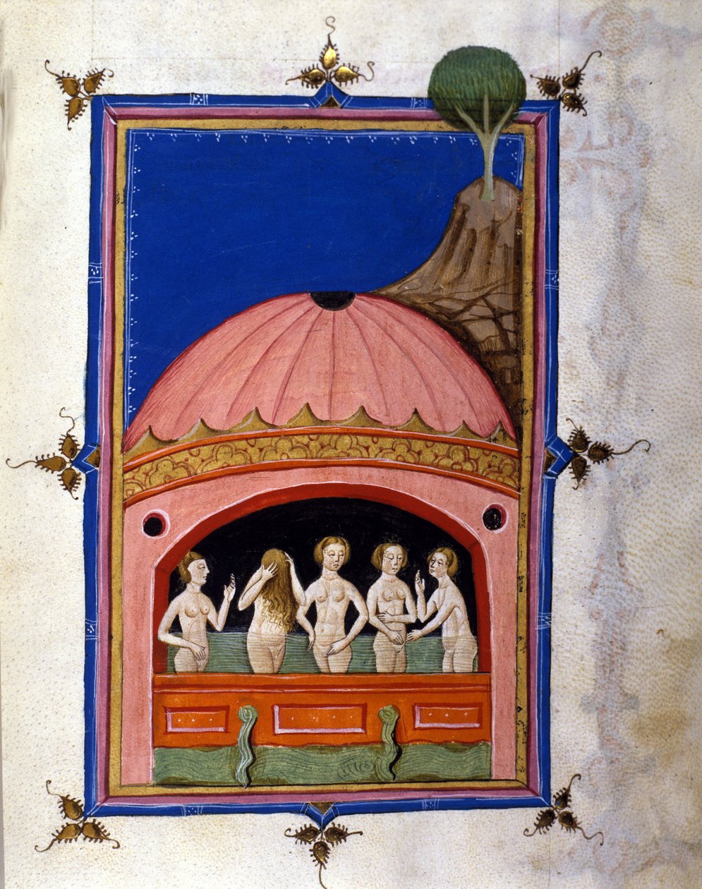 Voorstelling van Baden Pagina uit het manuscript "De Balneis Puteolanis" (De Baden van Pozzuoli of Pozzuoli) door Pietro da Eboli (Ebulo) (actief rond 1196-1220) 1475-1500 door Unbekannter Künstler
