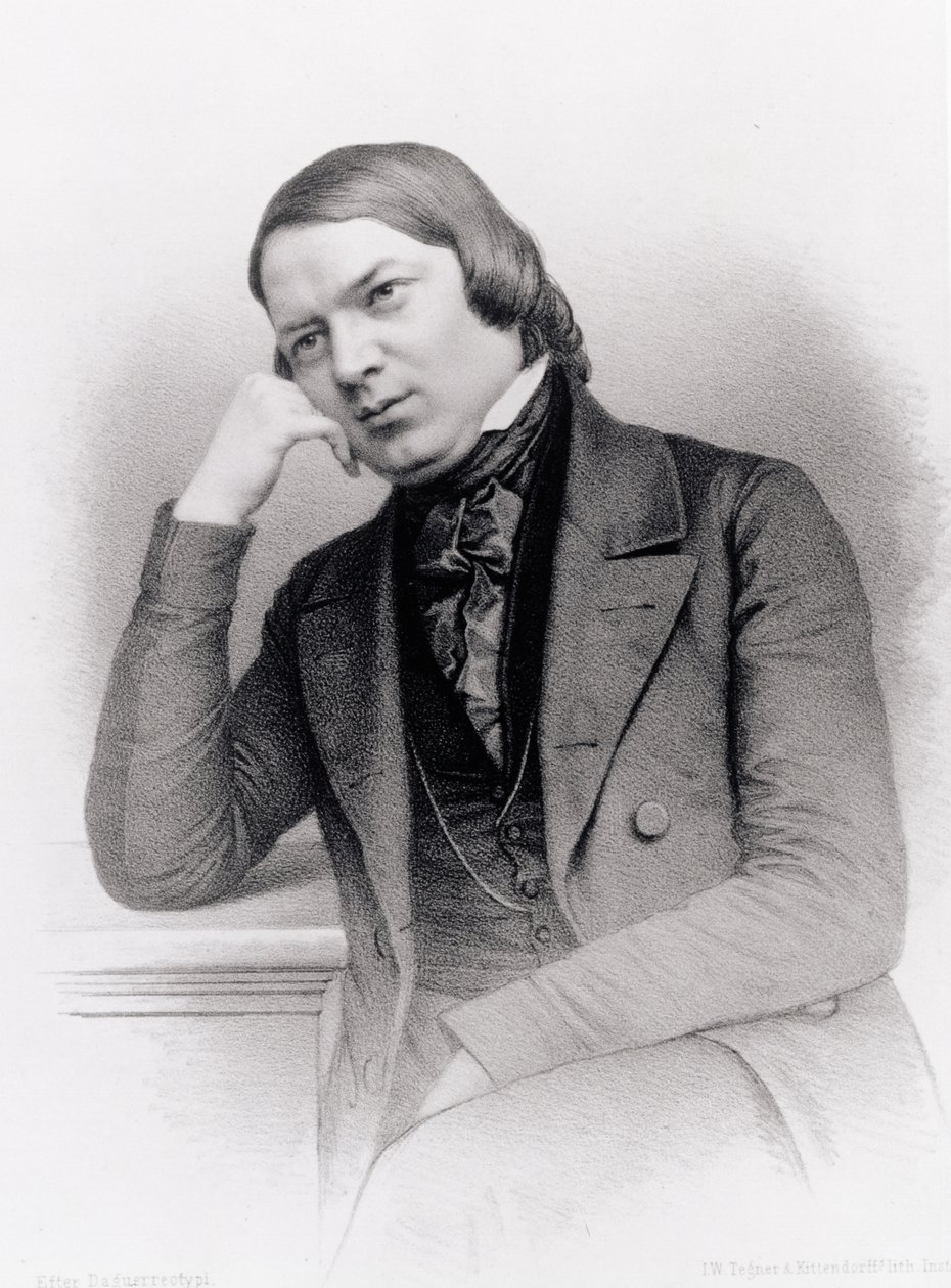 Robert Alexander Schumann, Duitse componist, gegraveerd door Isaac Wilhelm Tegner en Johann Adolf Kittendorff, naar een daguerreotype door Unbekannt