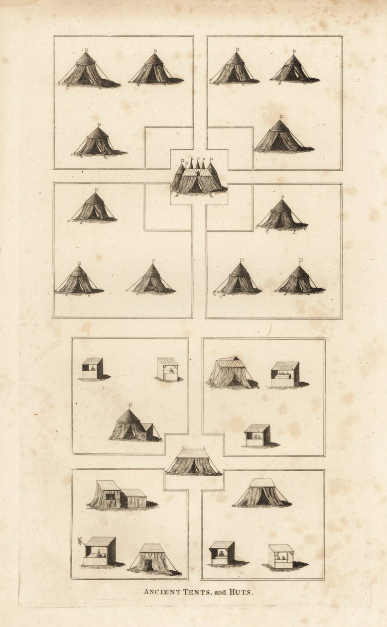 Koninklijk kampement, tijdperk van koning Hendrik VIII, met de koninklijke vertrekken, marktplein, hutten van winkeliers, slagers, enz. door Unbekannt