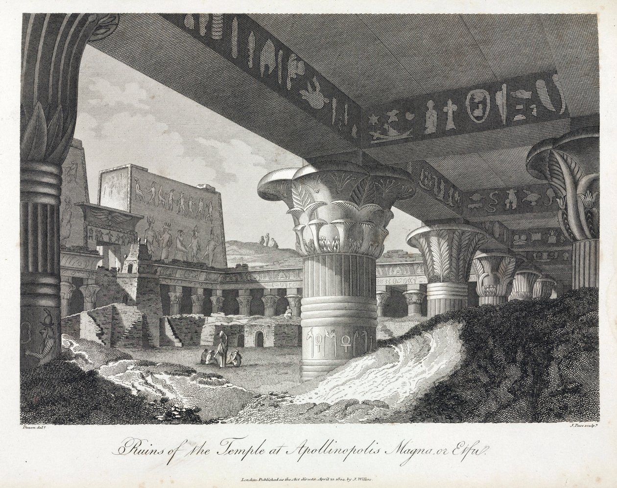 Ruïnes van de tempel van Apollinopolis Magna in Edfou (huidige Tell El Balamoun, Egypte) (oorspronkelijk gewijd aan Horus, gebouwd tussen 237 en 57 v.Chr.) door Unbekannt
