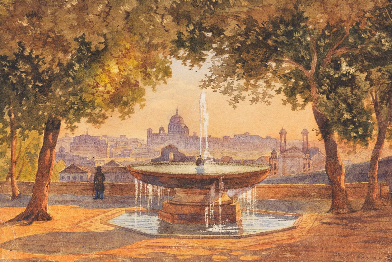Salomon Corrodi Uitzicht over Rome vanaf de Villa Medici fontein door Unbekannter Künstler