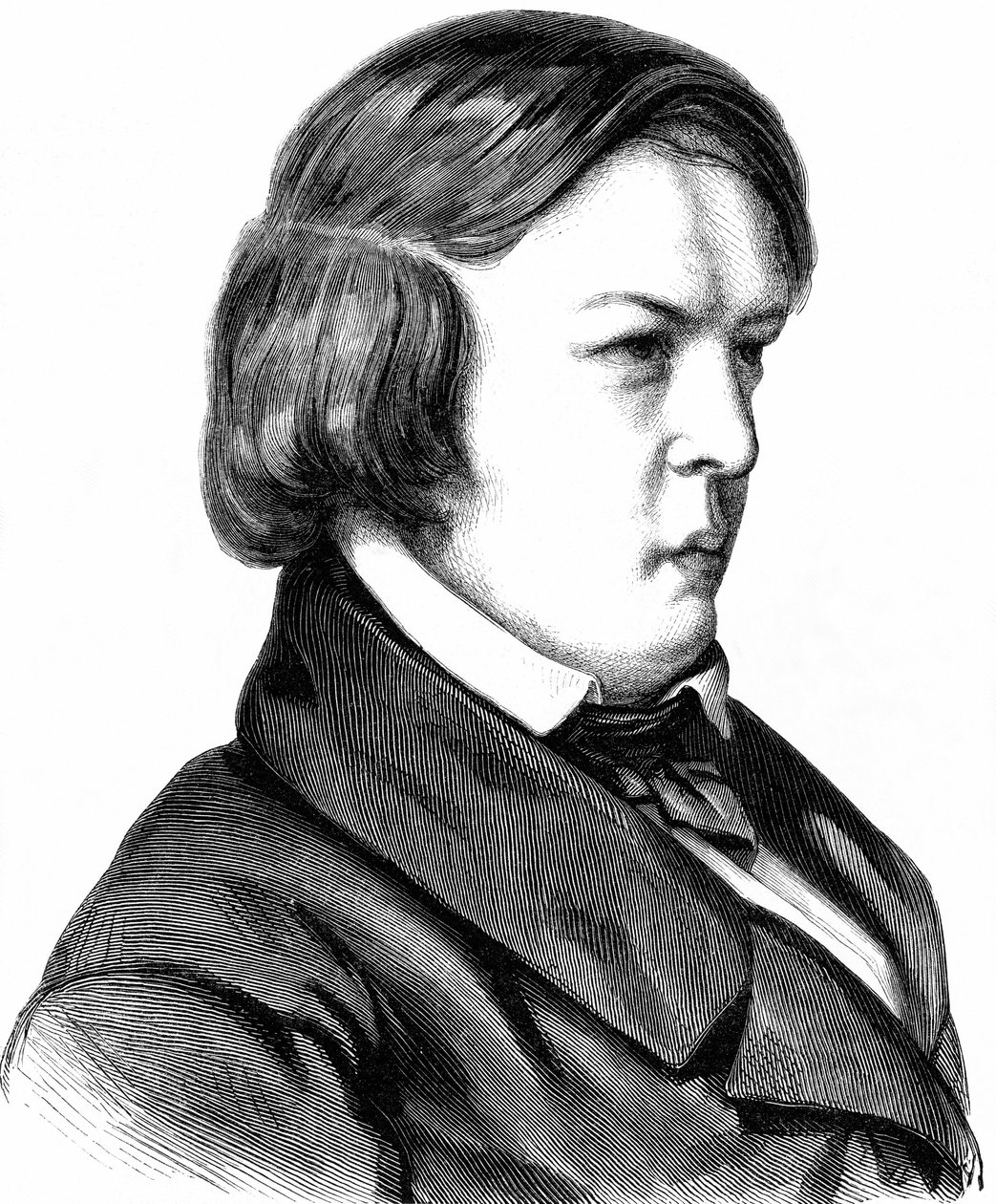 Robert Schumann, Duitse componist, geboren 08.06.1810 in Zwickau, overleden 29.07.1856 in Endenich bij Bonn, houtsnede rond 1860 door Unbekannter Künstler