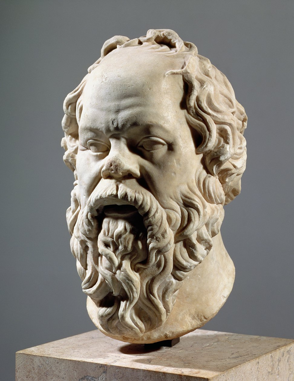 Socrates, marmeren hoofd, kopie van een bronzen beeld uit het Pompeion in Athene, gemaakt door Lysippus, Klassiek Grieks, c.330 v.Chr. door Unbekannt