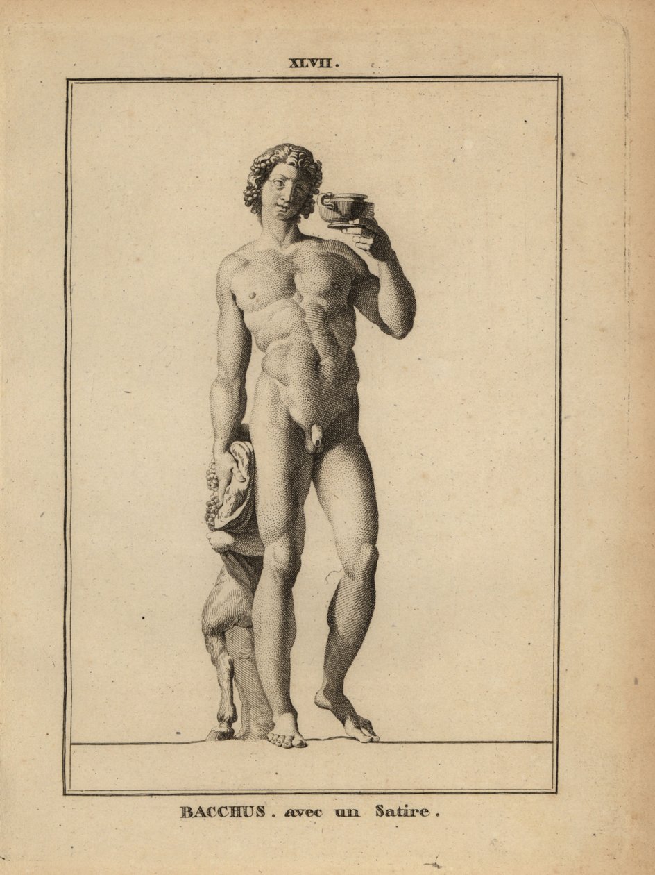 Standbeeld van Bacchus, de Romeinse god van de wijn, naakt met een sater door Unbekannt