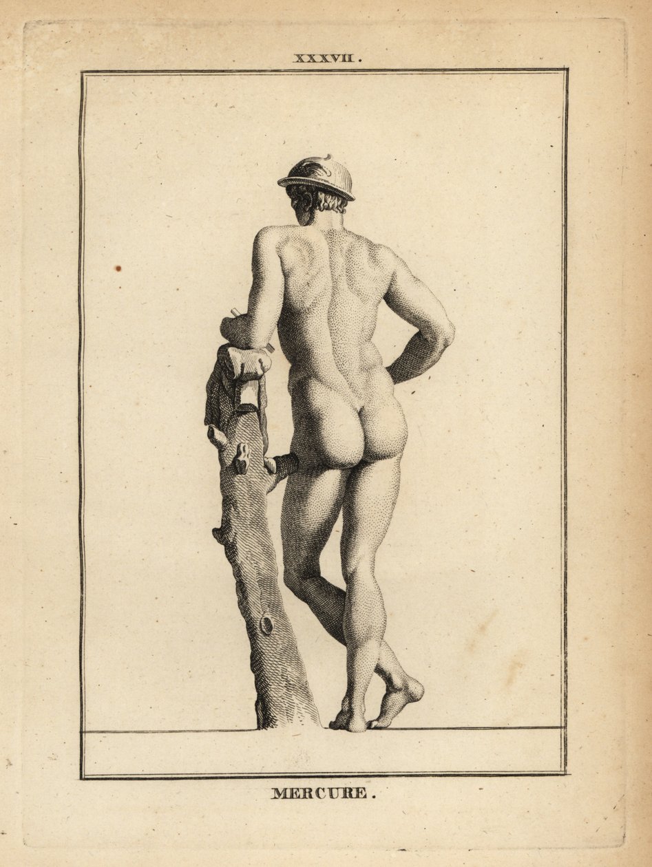 Standbeeld van Mercurius, Romeinse god van handel en communicatie, met gevleugelde hoed petasos en geitenhuid door Unbekannt