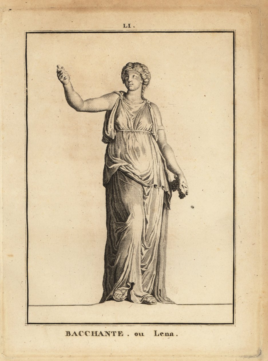 Standbeeld van een Bacchante, volgeling van de Romeinse god van de wijn Bacchus, met druiven door Unbekannt