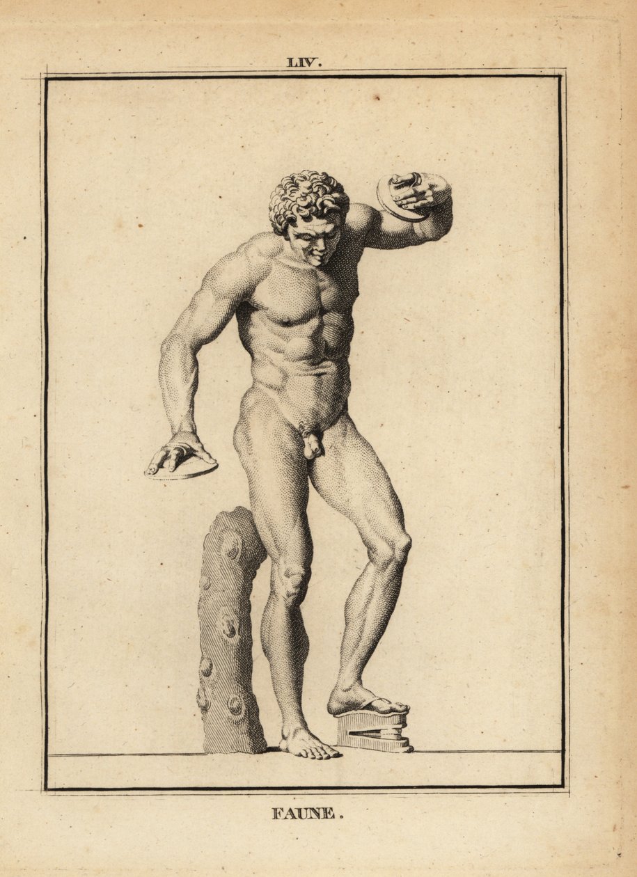 Standbeeld van een Faun op een Bacchanaal feest met bekkens en scabellum door Unbekannt