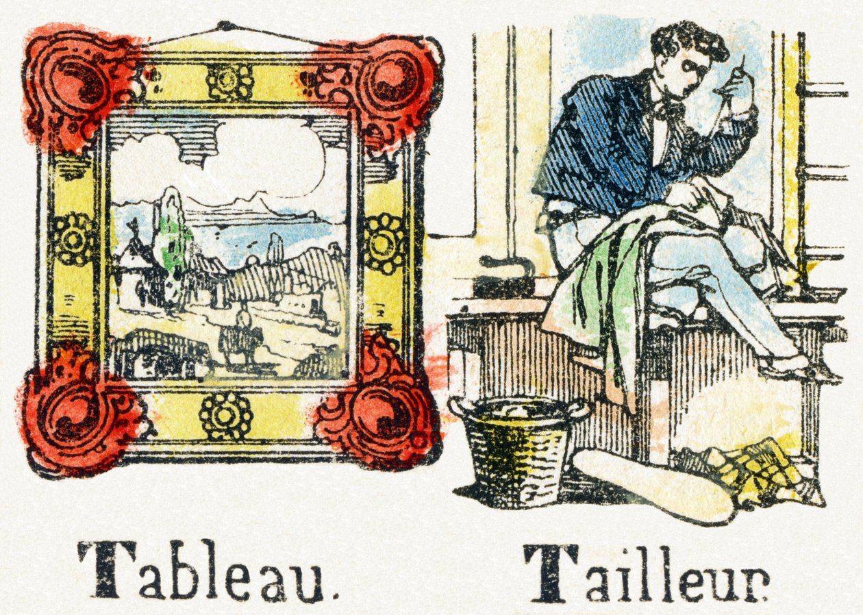 T - Tableau Tailleur - Kindervermaak Alfabet ca. 1890 (lithografie) door Unbekannt