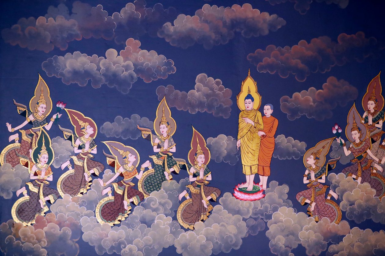 Het Leven van de Boeddha, Muurfresco, Wat Botum tempel, Phnom Penh, 2022 door Unbekannter Künstler