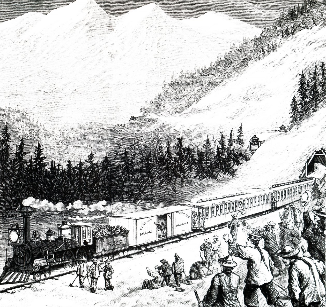 De Pacific Railroad in de Sierra Nevada bergen door Unbekannt