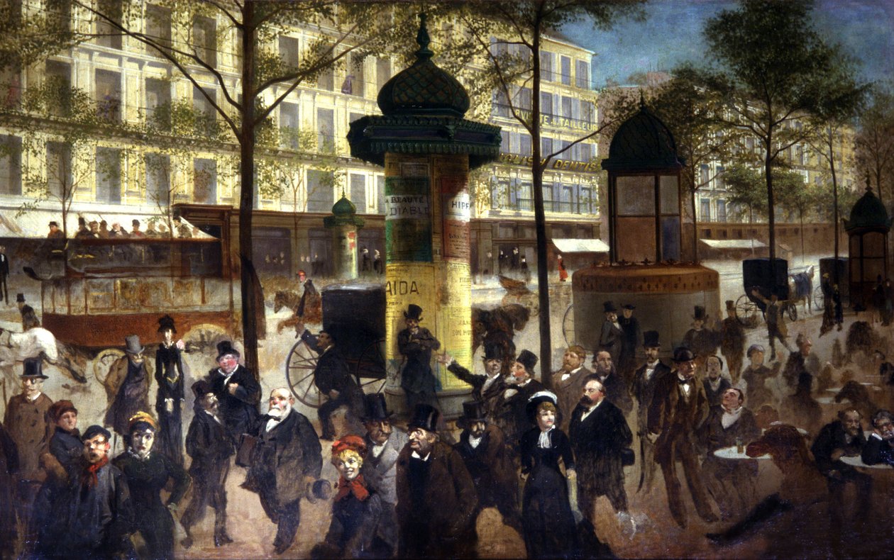De menigte op de boulevard des Italiens in Parijs, ca. 1900 door Unbekannter Künstler