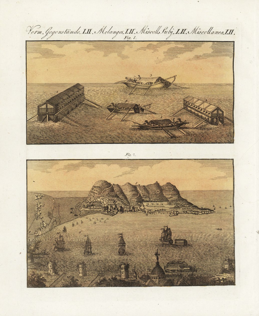 De drijvende batterijen van het Britse leger in Gibraltar in 1782 door Unbekannter Künstler