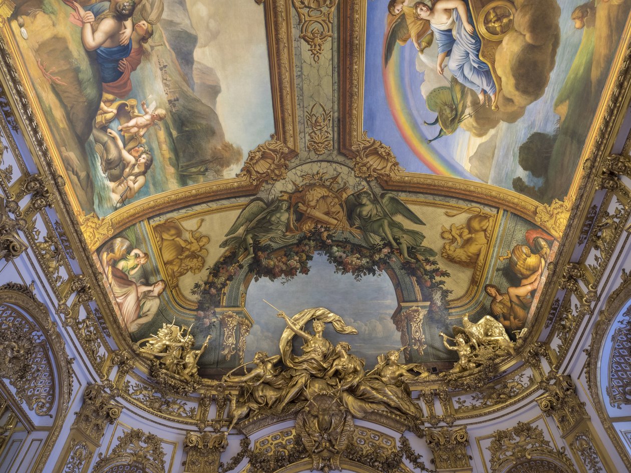 De trofee van Diane Chasseresse, een groep gebeeldhouwd van de deur van de Galerie doree, door Francois Antoine Vasse (1681-1736), circa 1715. Banque de France. Hotel de Toulouse, voormalig hotel de la Villiere, Parijs - Hotel de Toulouse, hoofdkwartier va door Unbekannt