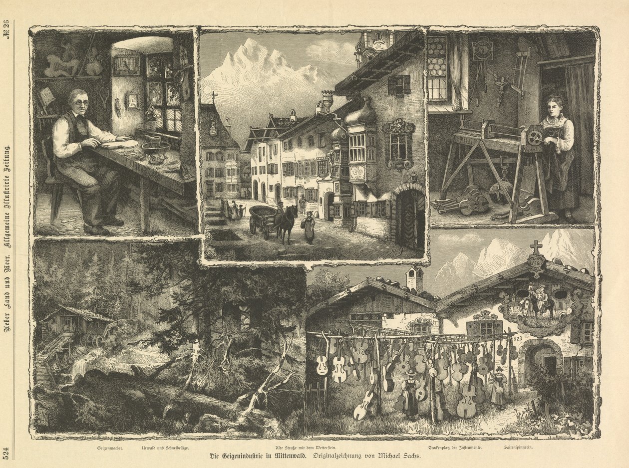 De vioolindustrie in Mittenwald, Stuttgart 1882 door Unbekannter Künstler