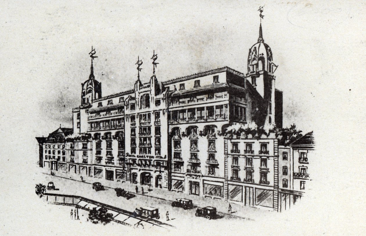 Thermisch toerisme: uitzicht op het Carlton hotel in Vichy, Frankrijk ca. 1905 (ansichtkaart) door Unbekannter Künstler