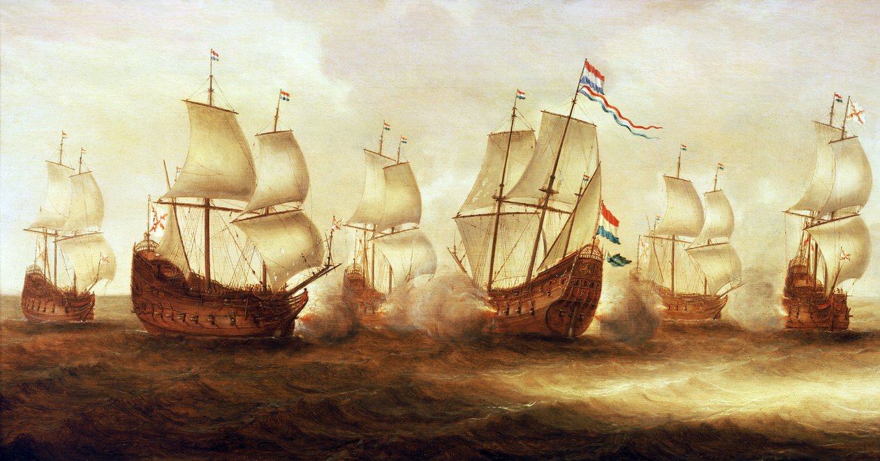 Dertigjarige Oorlog (1618-1648): De actie van admiraal Witte de With met de schepen van Duinkerken voor Nieuwpoort (Holland) in 1641 door Unbekannter Künstler