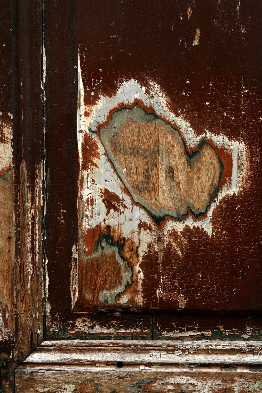 Tijd markeringen. Abstracte kunst die vormen toont als getuige van het verstrijken van de tijd. Sporen op hout. Fotografie door Michel Lunardelli door Unbekannt