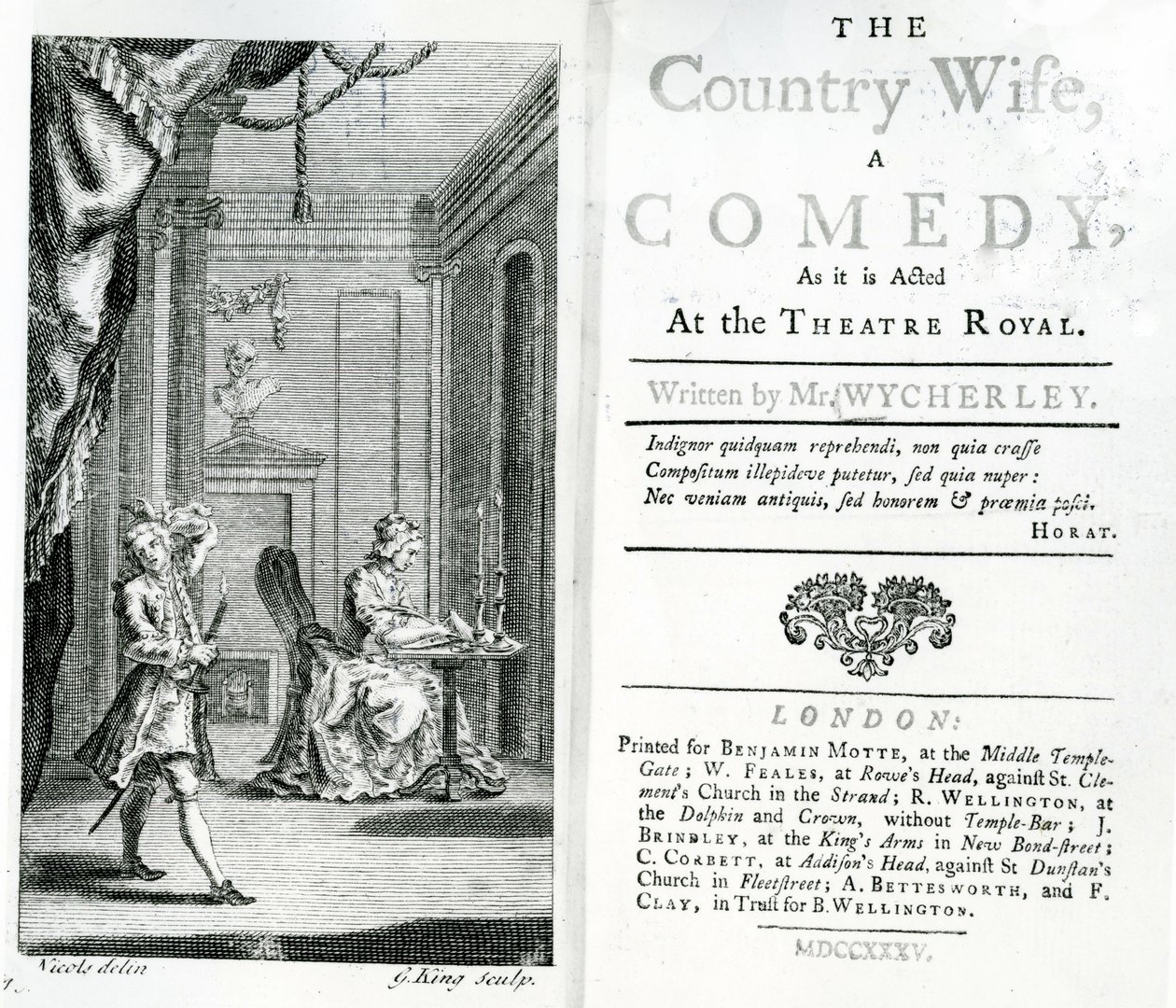 Titelpagina van het script voor The Country Wife in het Royal Theatre door Unbekannt