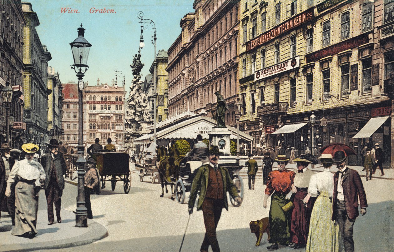 Wenen, Graben - beroemde straat in het stadscentrum met wandelende mensen (ansichtkaart) door Unbekannter Künstler