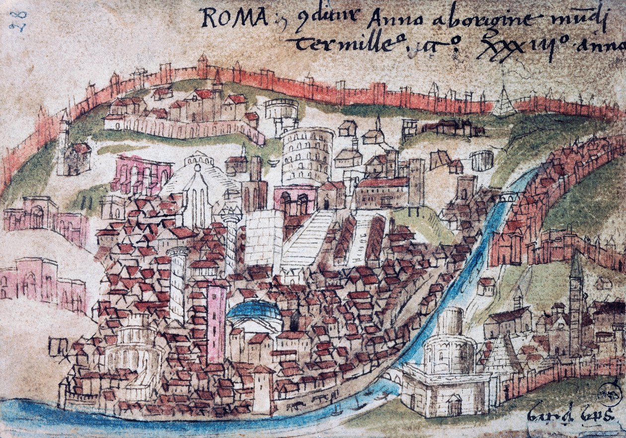 Uitzicht op Rome (detail) door Nicolas d